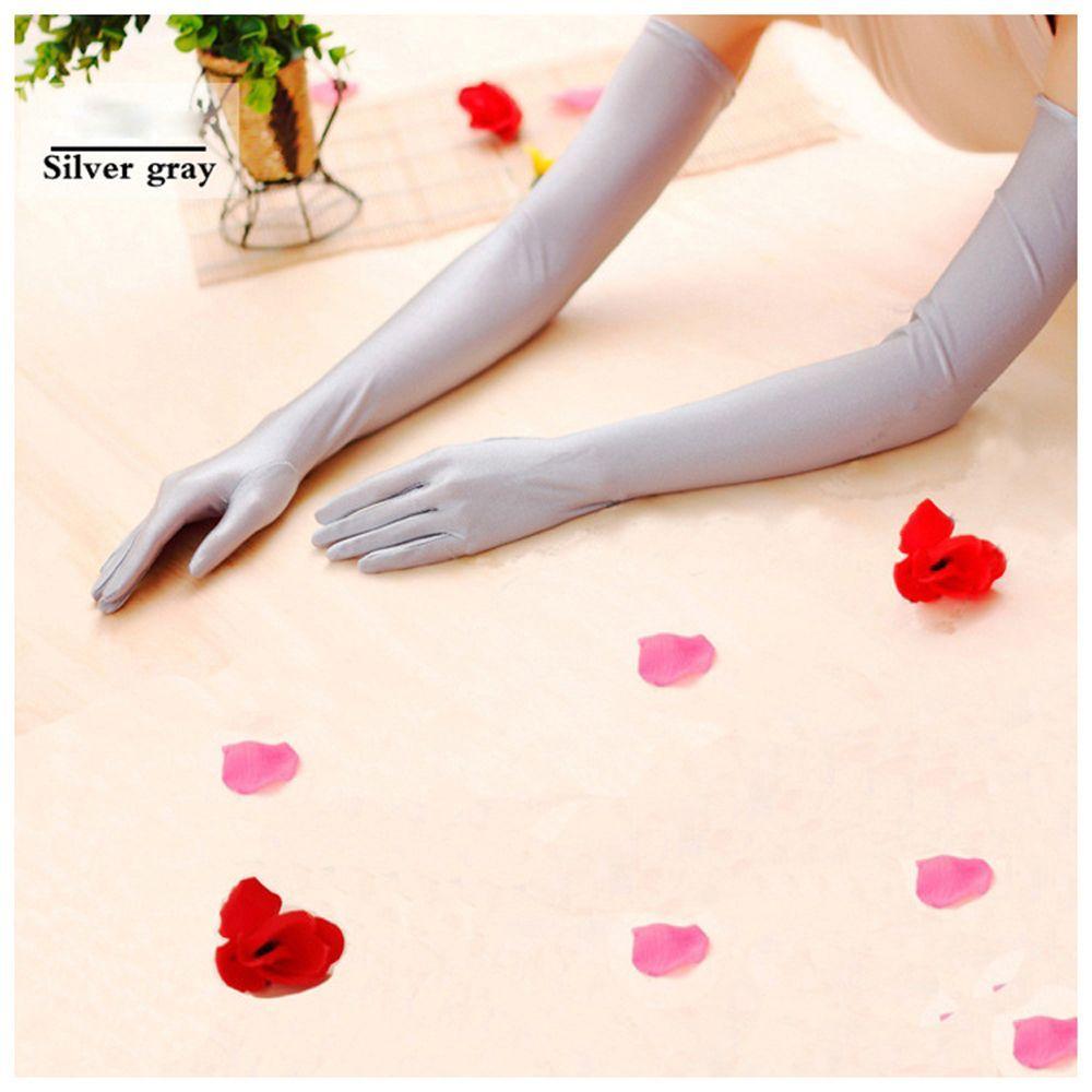 Женский оперный свадебный длинный перчаточный атласный выпускной костюм серебряный серый