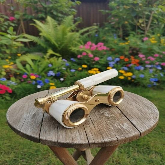 Латунный Оперный Бинокль с Ручкой, Инкрустированный Перламутром, Коллекционный Театральный Бинокль